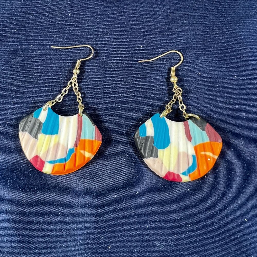 Plunder Colorful Abstract Polymer Clay Earrings With Chain Detail For Women